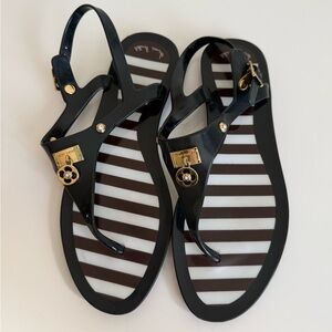 Henri Bendel Black Sandals with Gold Accents
